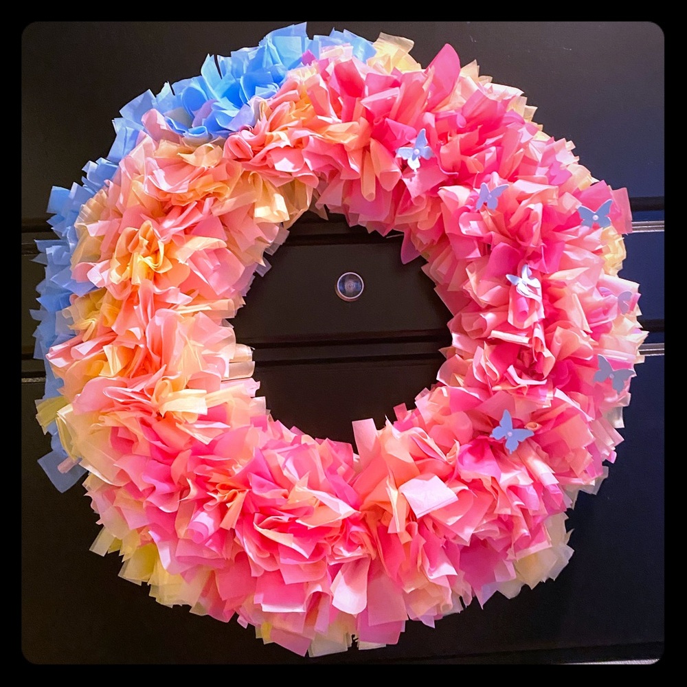 Multicolored summer vinyl tablecloth wreath